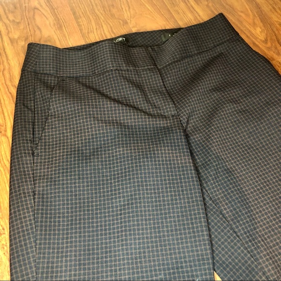 Loft straight leg pants, brown on black grid pattern, size 2 - Picture 2 of 4